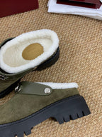 Gucci FW 25 Horsebit Suede Clog Dark Green Suede with Shearling 506446
