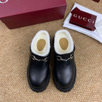 Gucci FW 25 Horsebit Suede Clog Black Leather with Shearling 506443