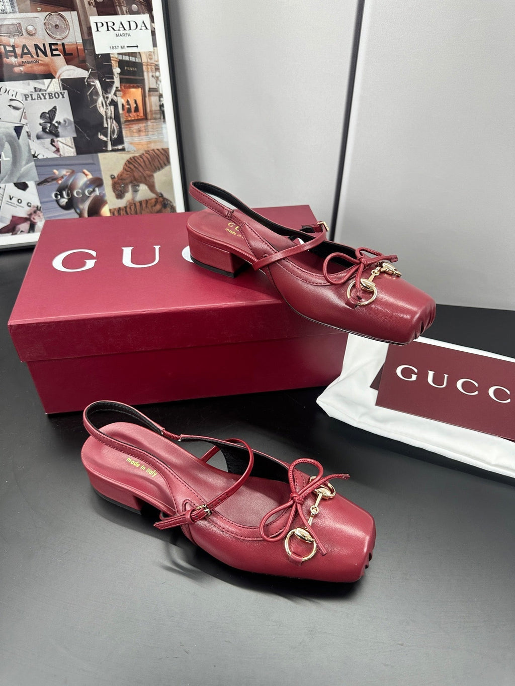 GG 26s Horsebit Slingback 2.5cm Burgundy Sheepskin 688314