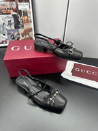GG 26s Horsebit Slingback 2.5cm Black Sheepskin 688315