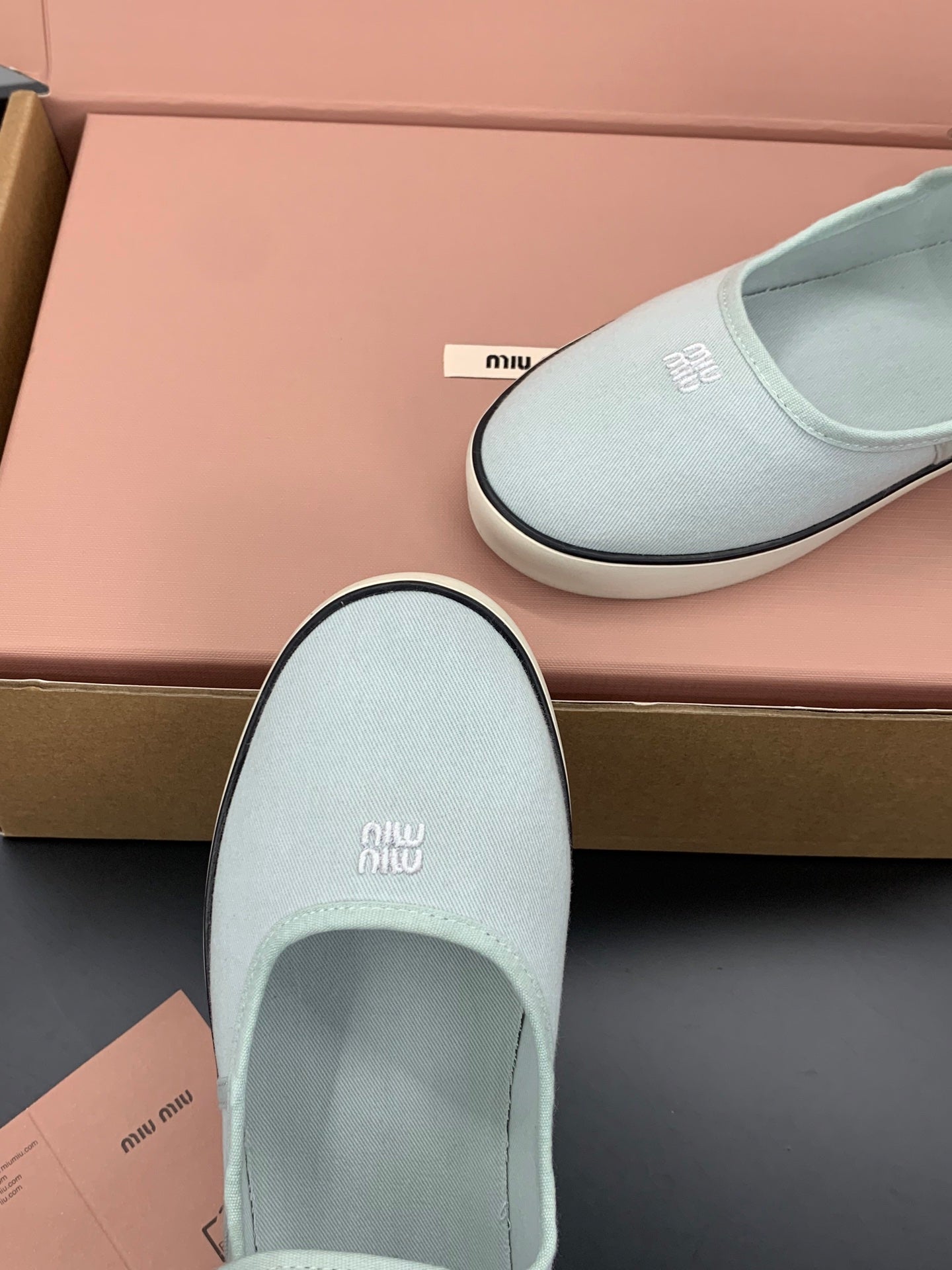 Miu 26s Drill Ballerinas Light Blue Canvas 688281