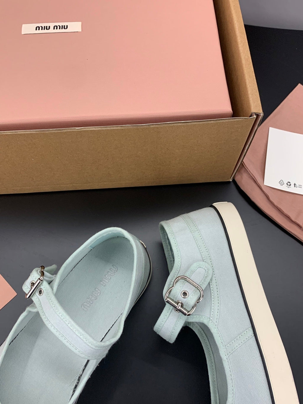 Miu 26s Drill Ballerinas Light Blue Canvas 688281