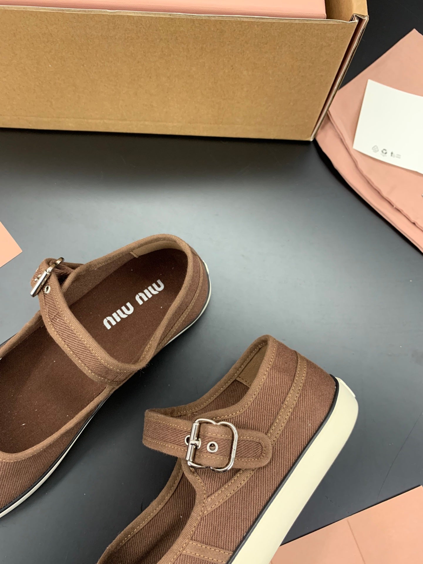 Miu 26s Drill Ballerinas Coffee Canvas 688282