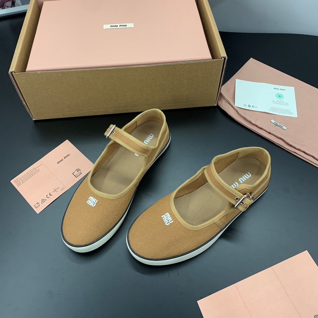 Miu 26s Drill Ballerinas Brown Canvas 688283