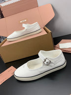 Miu 26s Drill Ballerinas White Canvas 688284