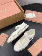 Miu 26s Drill Ballerinas White Canvas 688284