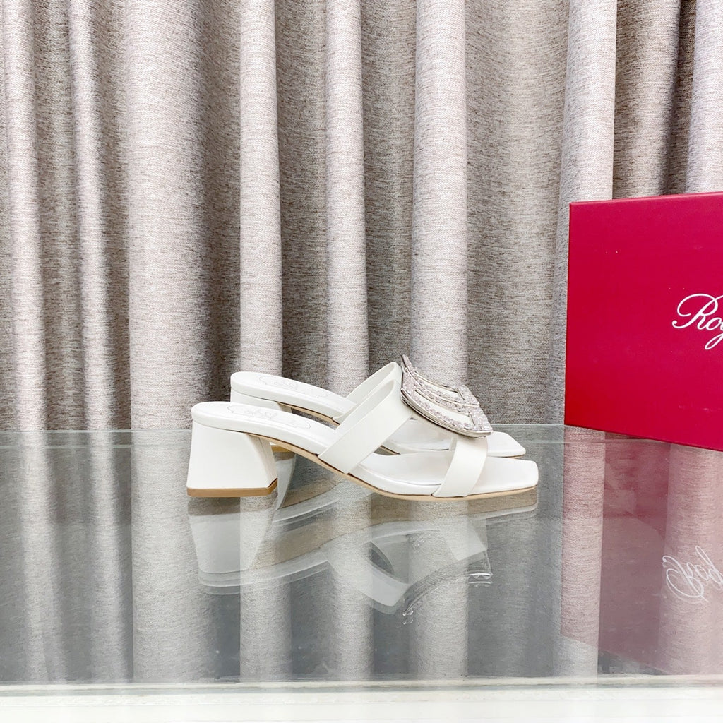Viv 25 Diamond Mid Heel Slides White Cowhide 283040