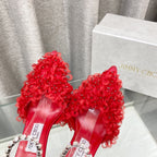 Jimmy Choo Saeda Pumps Red Mesh Lambskin 668534