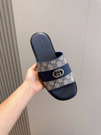 GG Men's Interlocking G Slides Blue Cowhide 547641