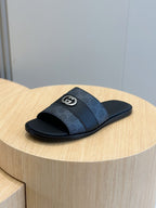 GG Men's Interlocking G Slides Black Cowhide 547642