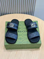 GG Men's Interlocking G Sandals Black Cowhide 547646