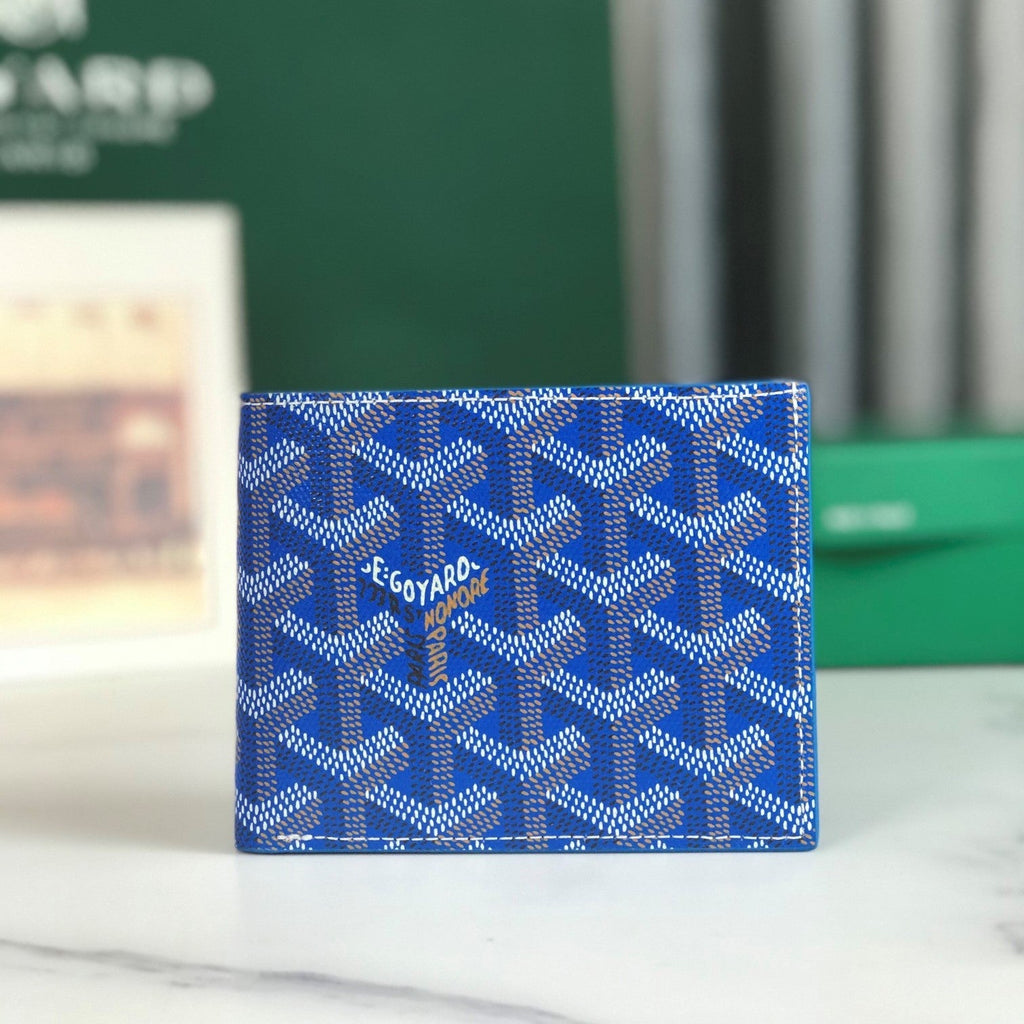 Goyard Victoire Wallet 11cm Blue Canvas & Cafskin