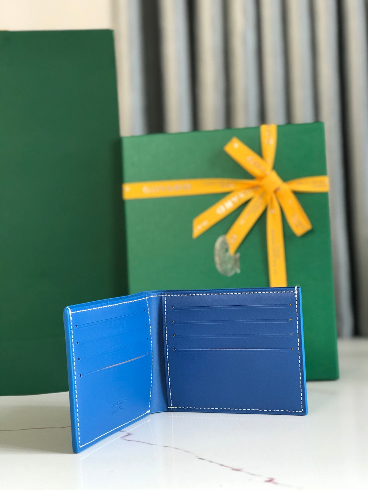 Goyard Victoire Wallet 11cm Blue Canvas & Cafskin