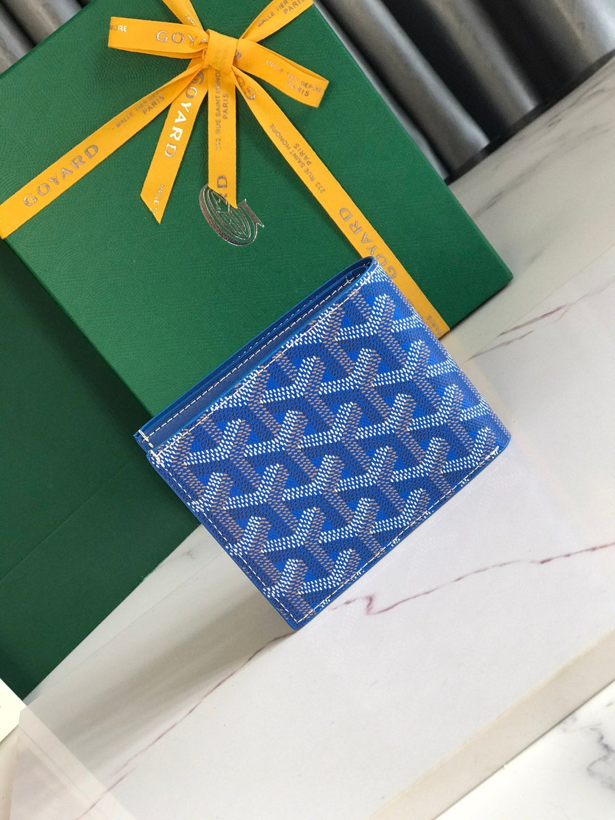 Goyard Victoire Wallet 11cm Blue Canvas & Cafskin