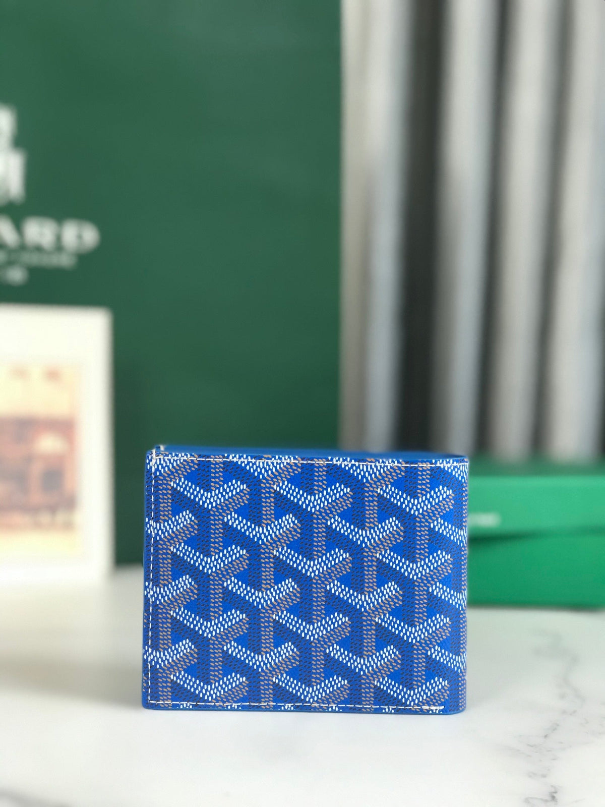 Goyard Victoire Wallet 11cm Blue Canvas & Cafskin