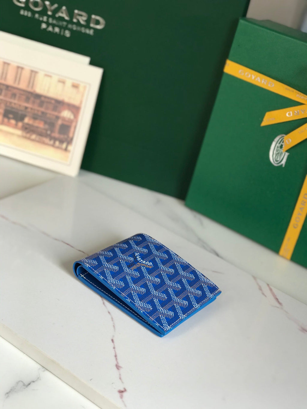 Goyard Victoire Wallet 11cm Blue Canvas & Cafskin