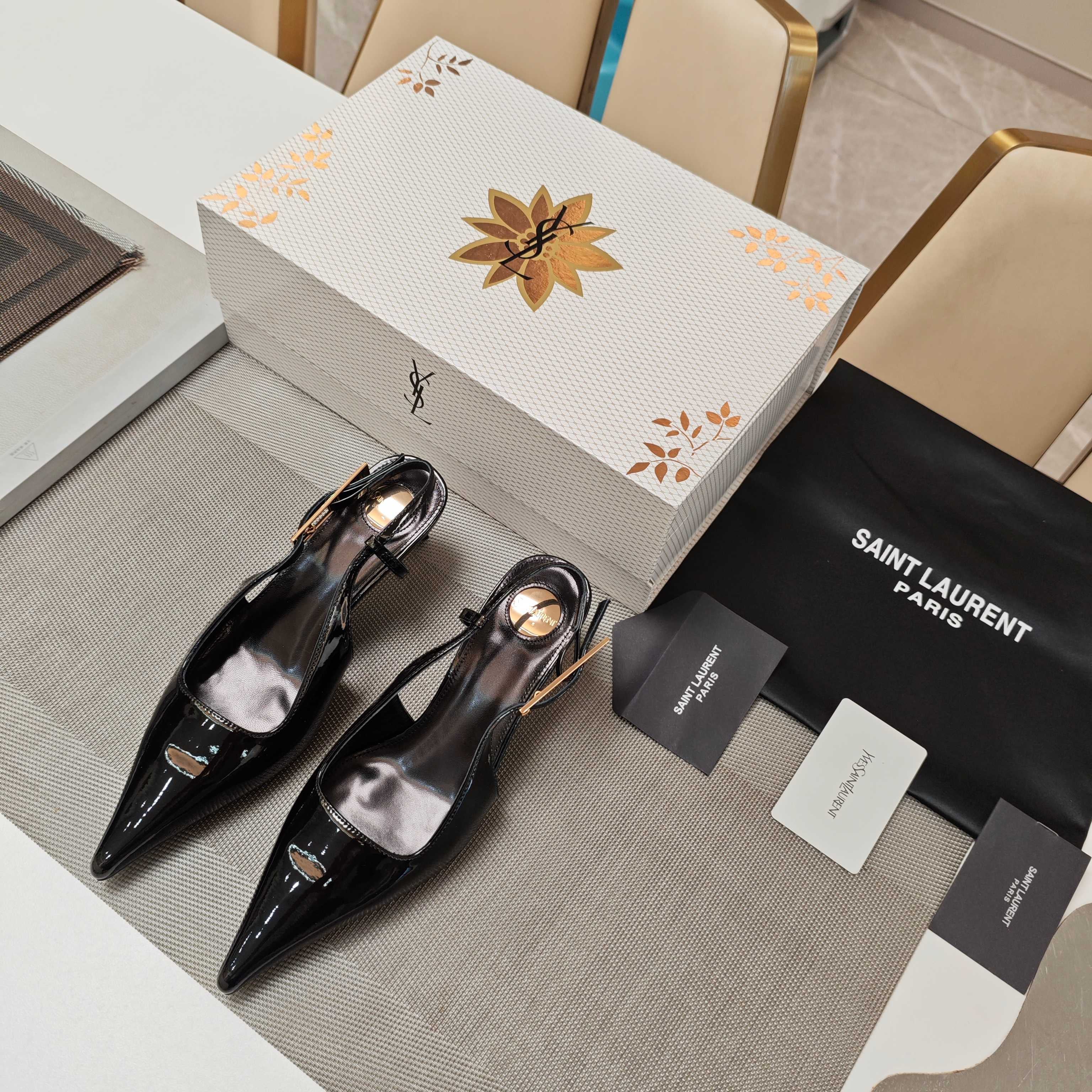 YSL Babylone Slingback 5.5cm Black Glossy Leather