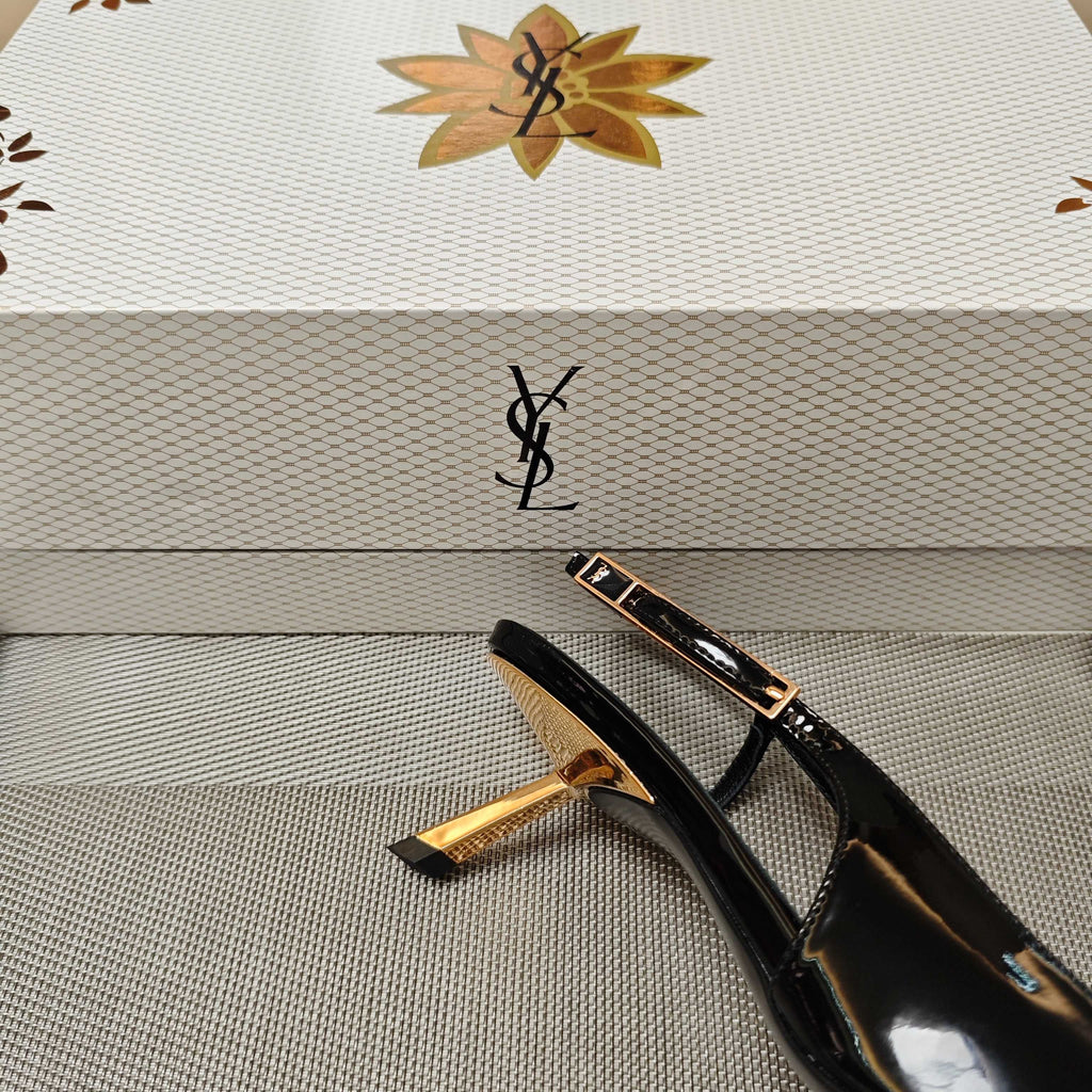 YSL Babylone Slingback 5.5cm Black Glossy Leather
