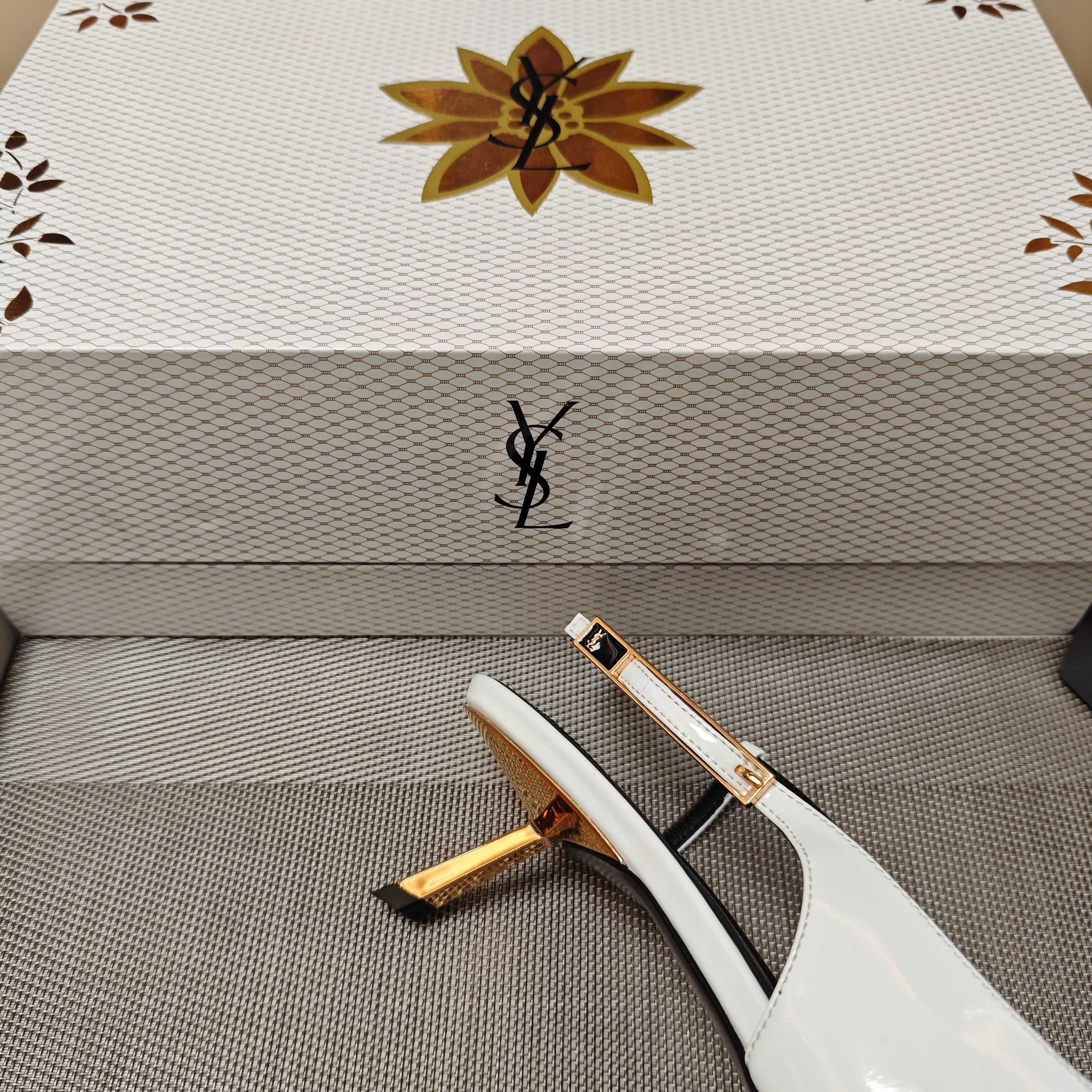 YSL Babylone Slingback 5.5cm White Glossy Leather