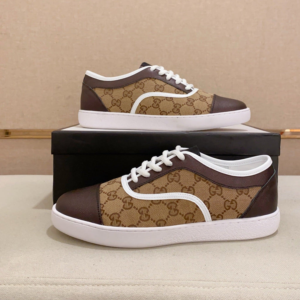 GG Men's Supreme Sneaker Brown Cowhide Printed Fabric 543664