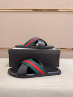 GG Men's Web Slide Black Green Cowhide 554606