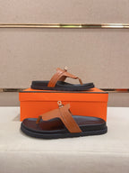 HM Men's Thong Sandals Brown Cowhide 564394