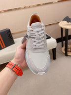 Zegna Men's Ermenegildo Sneakers Light Grey Suede Grain Leather