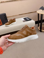 Zegna Men's Ermenegildo Sneakers Brown Suede Grain Leather