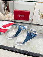Viv 25 Slidy Slippers Blue PVC Silk Cowhide 259285