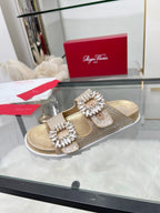 Viv 25 Slidy Diamond Slippers Gold PVC Silk Cowhide 259286