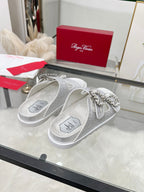 Viv 25 Slidy Diamond Slippers Silver PVC Silk Cowhide 259288