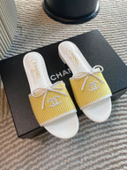 mule sandal white yellow embroidered fabric calfskin