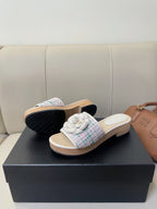 cc mule sandal 45 pink blue fabric beige calfskin