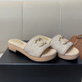 cc mule sandal 45 grey tweed beige calfskin