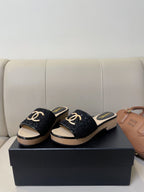 cc mule sandal 45 black tweed beige calfskin