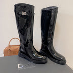 DC 24 Knee-High Boots Black Cowhide Patent & Nubuck 982194