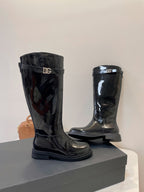 DC 24 Knee-High Boots Black Cowhide Patent & Nubuck 982194