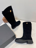 DC 24 Knee-High Boots Black Suede & Nubuck 999236