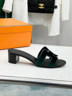0ran 45 sandal dark green velvet goatskin