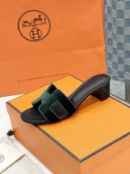0ran 45 sandal dark green velvet goatskin