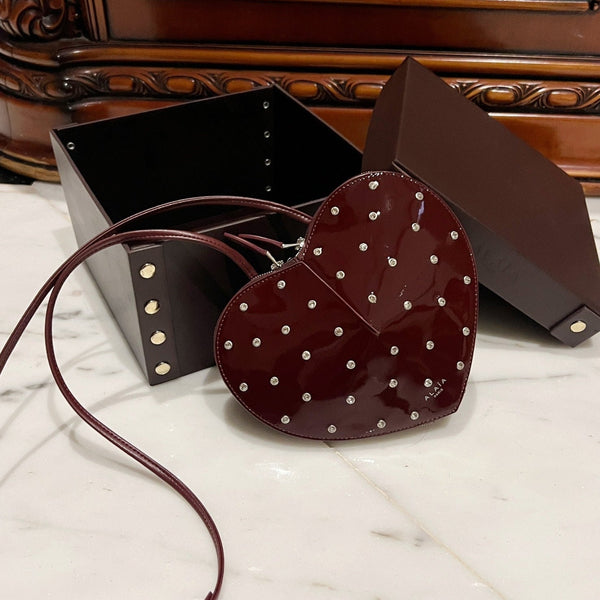 LE COEUR BAG 21 IN BURGUNDY RED PATENT CALFSKIN ATTACHED STRASS