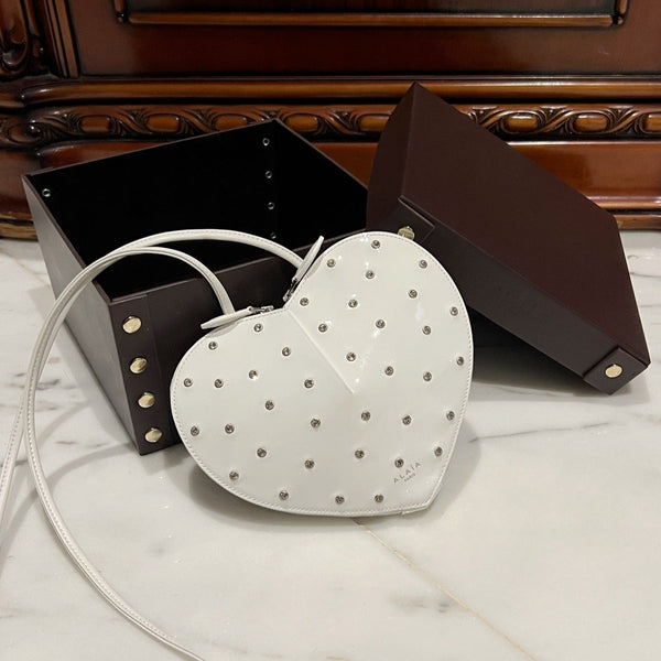 LE COEUR BAG 21 IN WHITE PATENT CALFSKIN ATTACHED STRASS