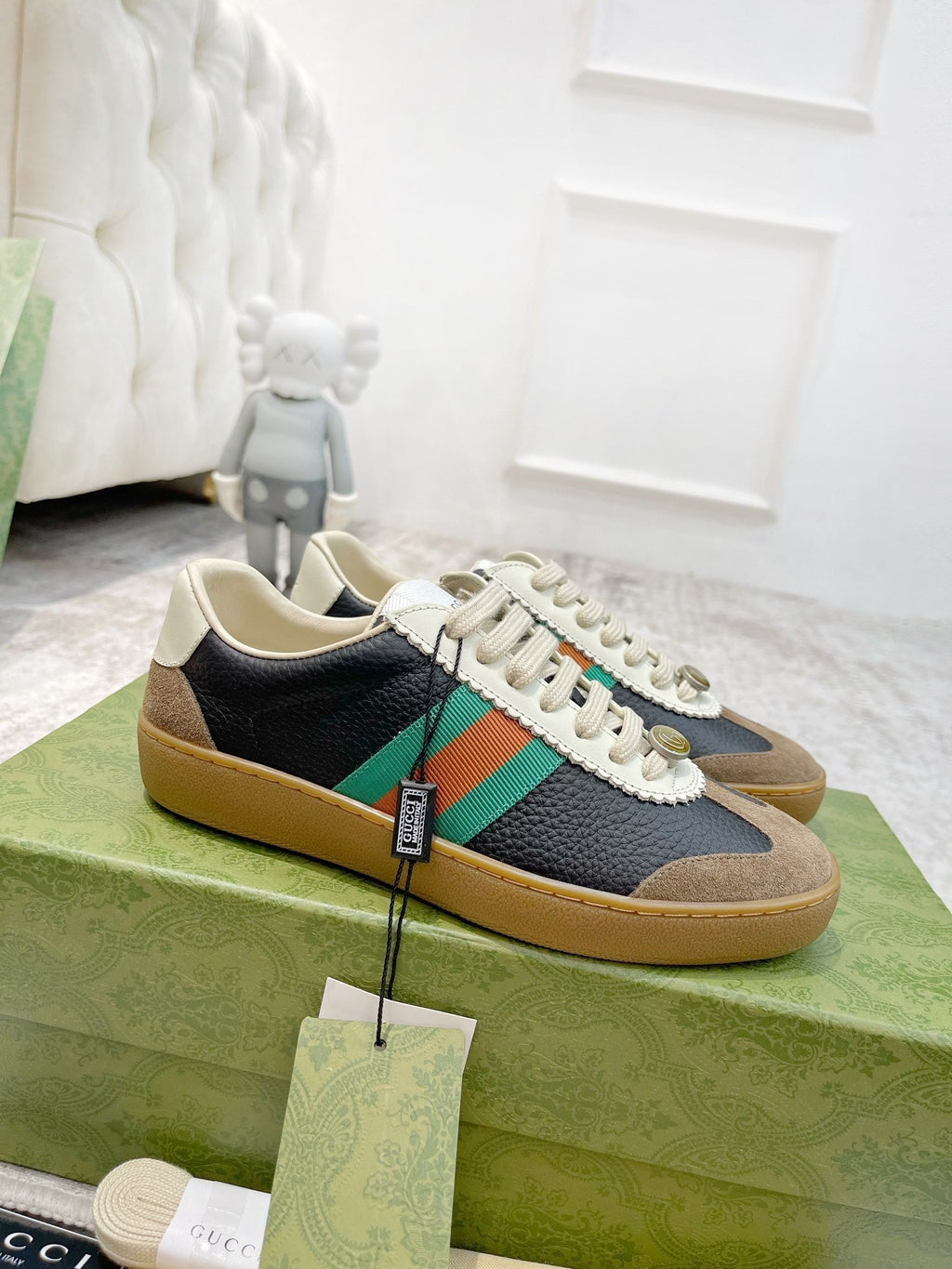 GG Men's Web Sneaker Black Cowhide Suede 853917