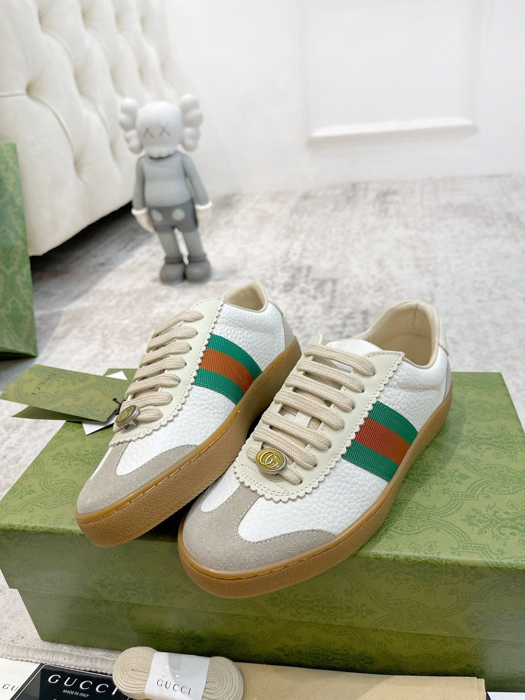 GG Men's Web Sneaker White Cowhide Suede