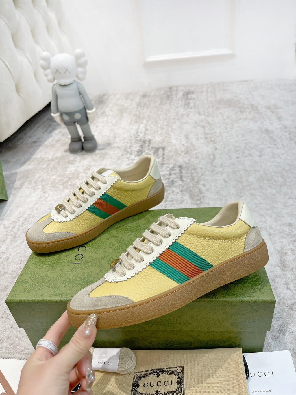 GG Men's Web Sneaker Yellow Cowhide Suede 853919