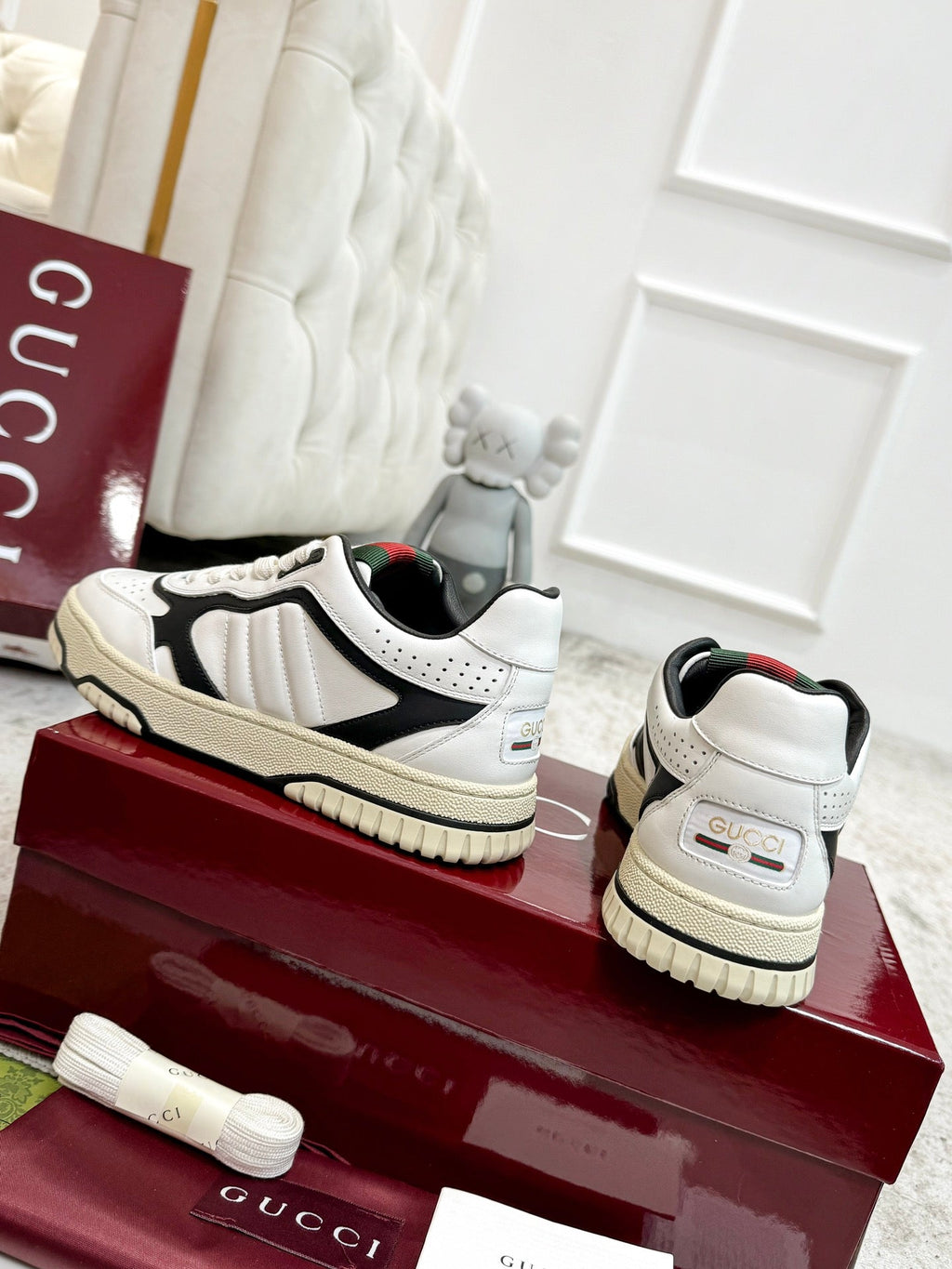 GG Men's Re-Web Sneaker White Black Calfskin 534247