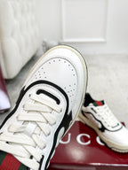 GG Men's Re-Web Sneaker White Black Calfskin 534247