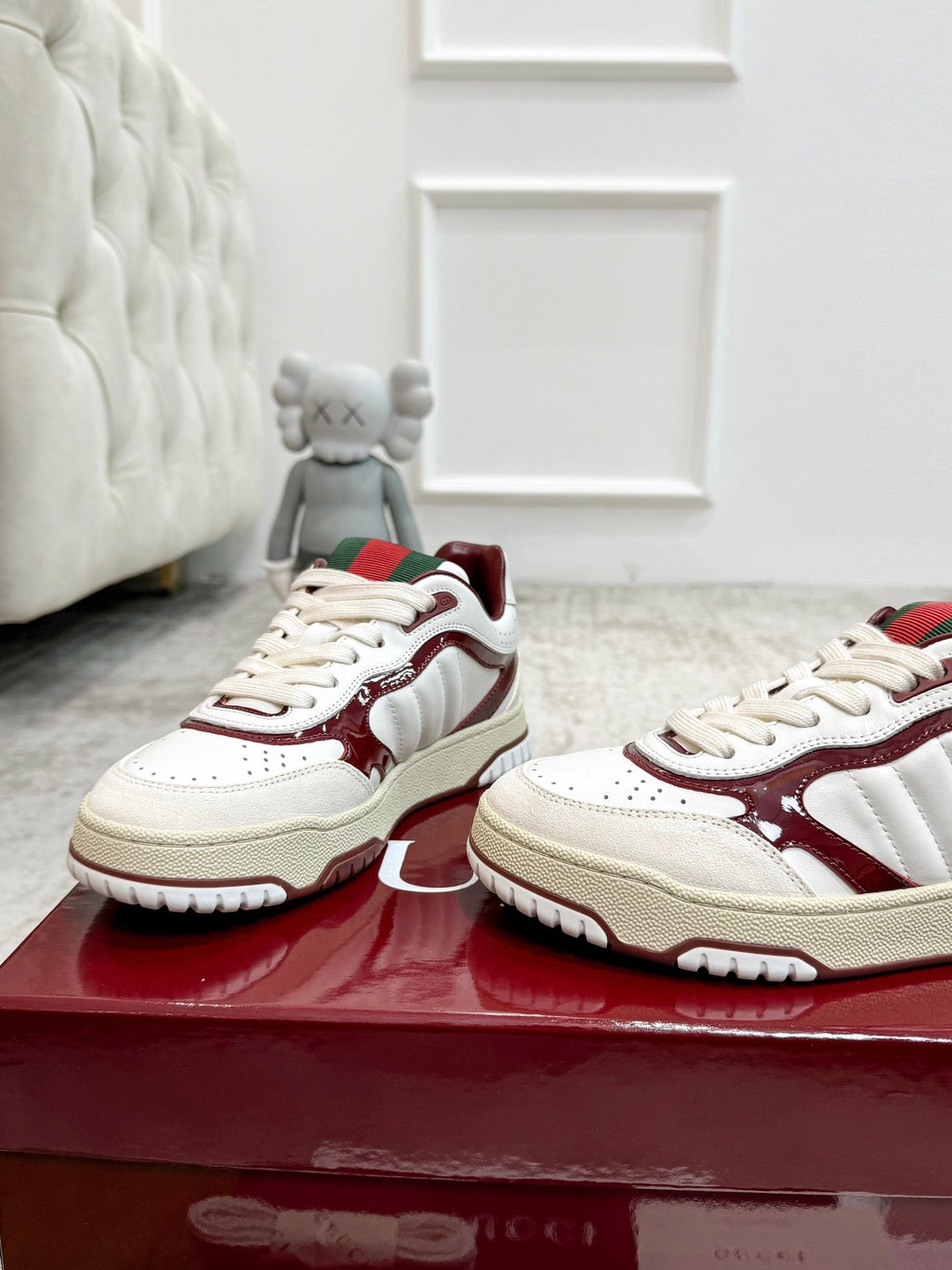 GG Men's Re-Web Sneaker White Red Calfskin 534248
