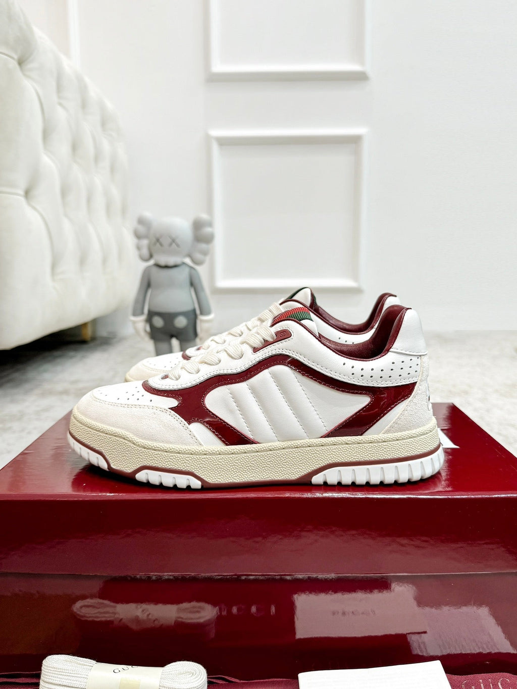 GG Men's Re-Web Sneaker White Red Calfskin 534248