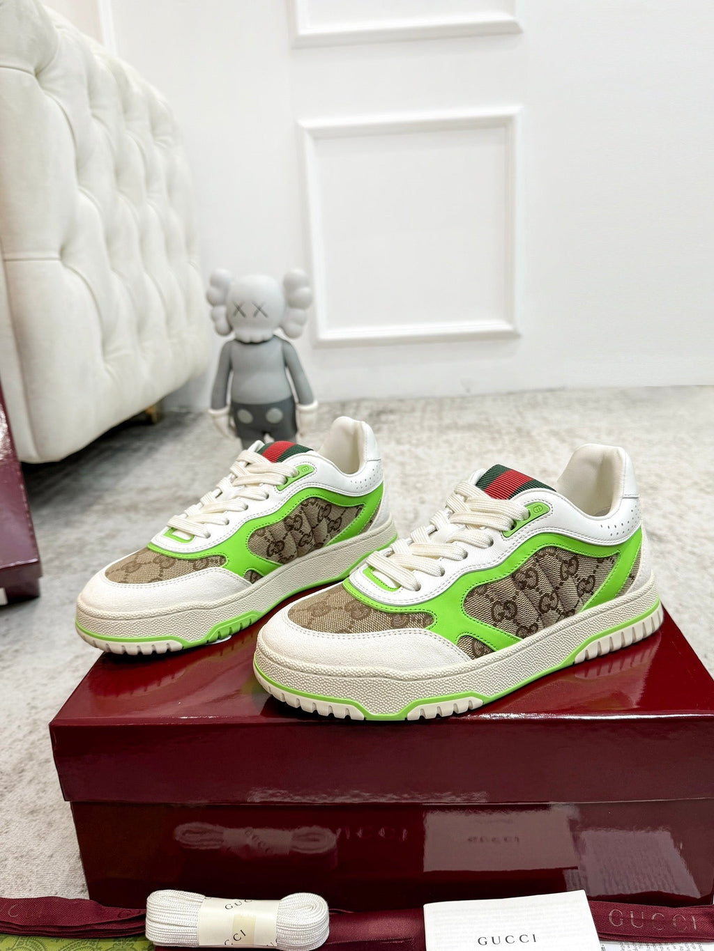 GG Men's Re-Web Sneaker Brown Green Canvas 534251